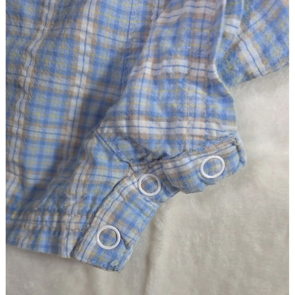 Y2K Vintage BT Kids Baby Boy Noah Ark Plaid Overall Hat Set 6-9M